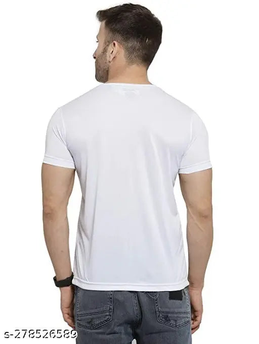 Blue polyester men's t-shirt with printed design, short sleeves - Easel Clothing brand