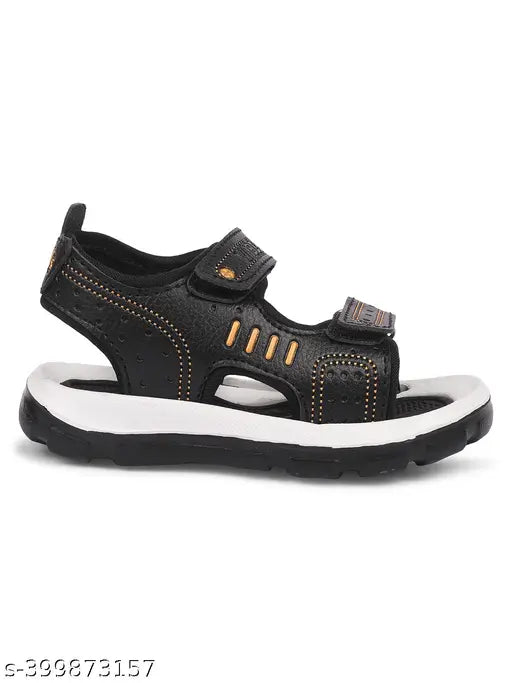 Black printed mesh KATS Kids casual sandals for boys - ideal for night outings, whistle sound feature, comfortable and supportive sole