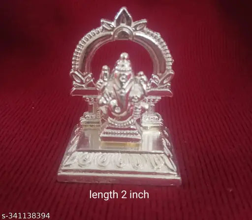 Silver plated small Ganesh idol, intricate Indian metal figurine of Hindu deity on altar or shelf