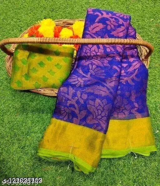 Printed chiffon Brasso saree with free size running blouse, Indian traditional wear