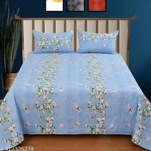 Water-resistant plaid cotton blend double bedsheet flat with 2 pillow covers (Printid), ideal for adults in summer. Stylish bedroom decor accessory from Chand Home Furnishings." (105 characters)