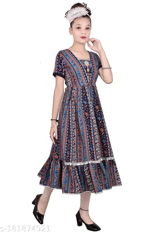 Cotton blend girls gown dresses for summers, available in various sizes from 3-4 years to 8-9 years. Made in India