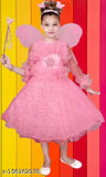 Pink child's dress with ruffled sleeves, fairy wings, hairband, and stick