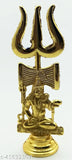 Handmade gold metal Shiva Trishul with Damru for pooja & car dashboard decoration, India origin