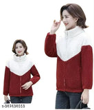 Colorblocked wool long sleeve M Red Dual LC sweater on hanger, India origin