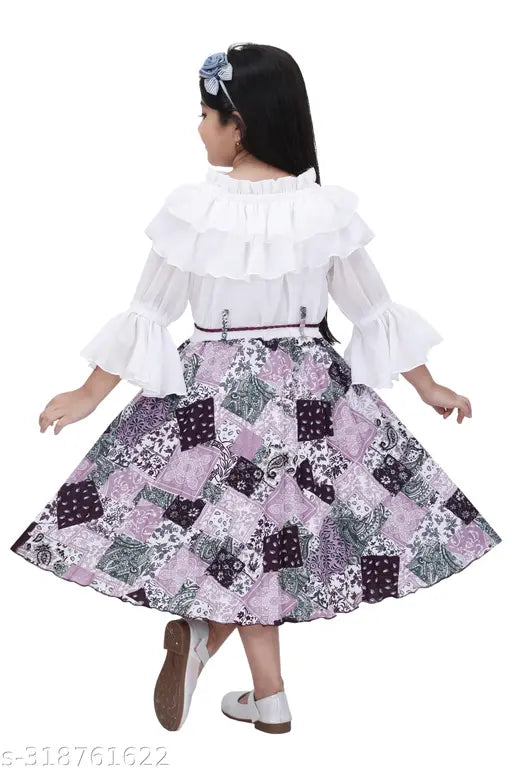 Purple floral chiffon dress, girl's party or festival attire