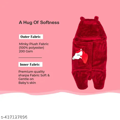 Maroon Unicorn Fur AC Blanket for Kids, lightweight and warm, perfect for 0-6 months babies, embroidered with attractive unicorn design