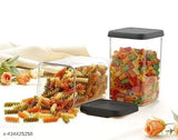 A set of three unbreakable air-tight square plastic containers in a kitchen storage configuration with varying sizes, 1100ml and 500ml, for storage use in a kitchen