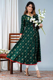 Rayon three-quarter sleeve printed dress with kundan and bead embellishments, Indian designer fashion for women