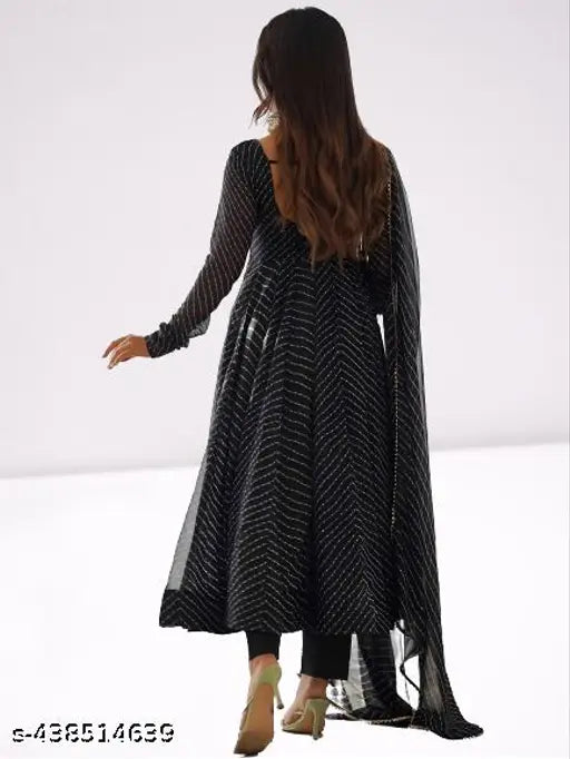 Georgette 3/4 sleeve round neck gown, printed women's party wear in various sizes (S-XL), dyed/washed net, casual to formal, daily use