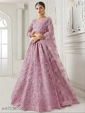 Embroidered flared lehenga choli with zari work for women, net fabric, semi-stitched, Indian origin