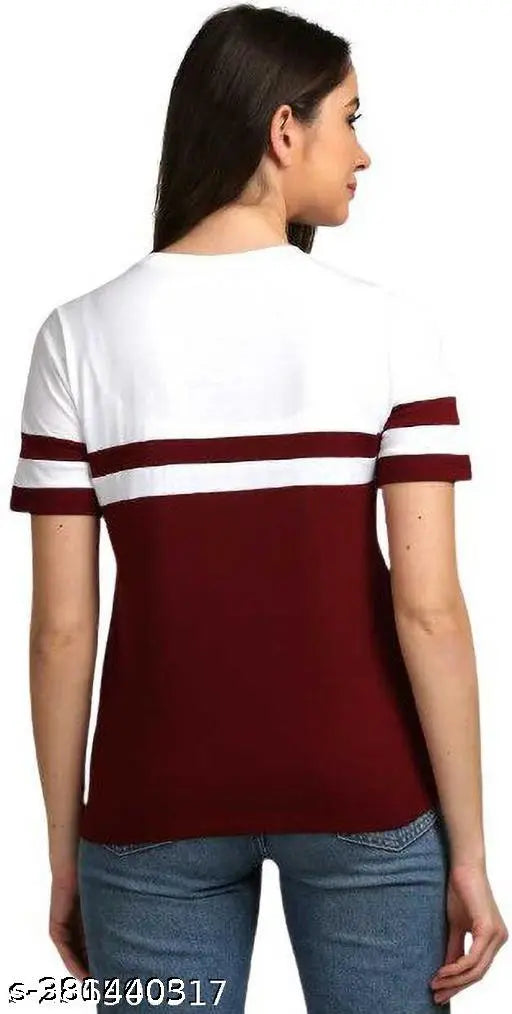 Colorblocked short sleeve cotton womens t-shirts, stylish fashion essentials from India