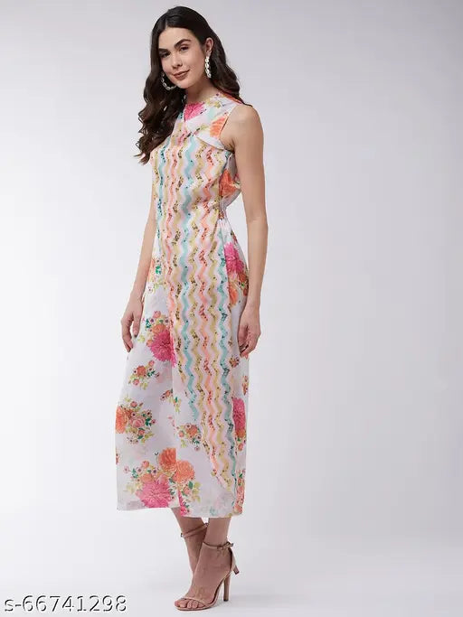 Zima leto women's candy digital printed wrapped jumpsuit, polyester sleeveless with floral and aztec design pattern on Indian origin