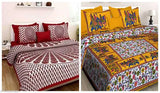 Premium cotton floral double bedsheets by Meejoya, ideal for adults with 144 thread count and 4 pillow covers, origin India