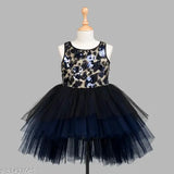 Navy blue net dress for kids party wear, embellished sleeveless design, suitable for ages 1-2 and 9-10 years