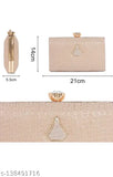 Gold sequin fabric clutch with gold accents