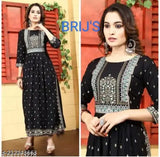 Rayon Taj Mahal Anarkali Kurti, single-colored Indian print, three-quarter sleeves, Sanganeri lace border, S, M, L, XL, XXL sizes