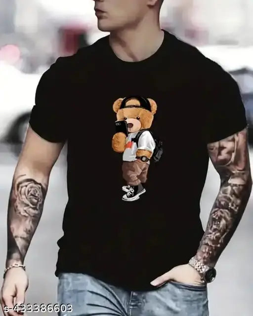 Printed cotton teddy bear toy, short sleeves design, great for children's playtime