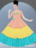 Silk blend sleeveless casual gown for girls, self-design net, 3-4 years size