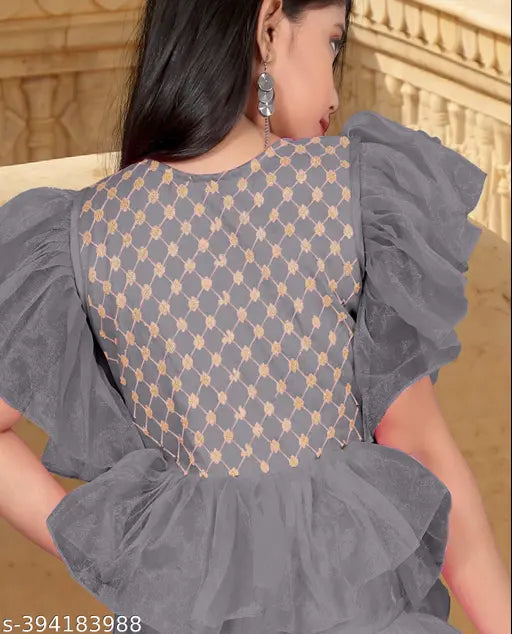 Embellished net princess gown for kids, size 5-6 years, suitable for birthdays, weddings, Christmas, Easter, Halloween