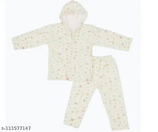 Multi Colour wool sweat shirt pyjama set for winter babies, featuring printed patterns on long sleeves