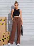Brown pants, black cropped top