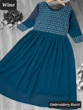 Dark blue embroidered kameez with flared skirt, knee length