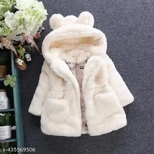 Beige fur coat with hood