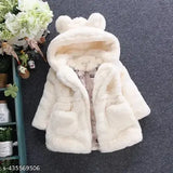 Beige fur coat with hood