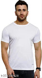 Men's white polyester round neck T-shirt, short sleeves, printed design - pure polyester fabric for all-day comfort, suitable for various activities like sports, travel, or sleep. Made in India