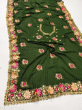 Green sari with floral embroidery and pallu, matching blouse