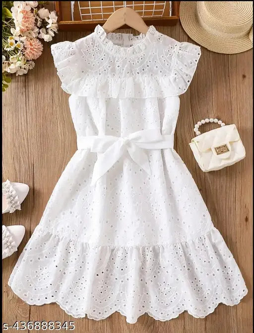 cotton girls dress, self-design net pattern, cute & premium quality kids' dress