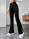 Black high-waist split hem flared trousers with a straight cut, suitable for women and girls, ideal for formal occasions
