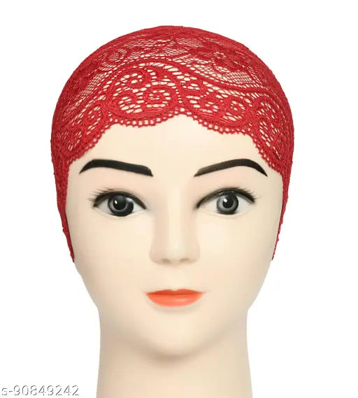 Black and dark red hijab cap, woman's head, 2 pieces