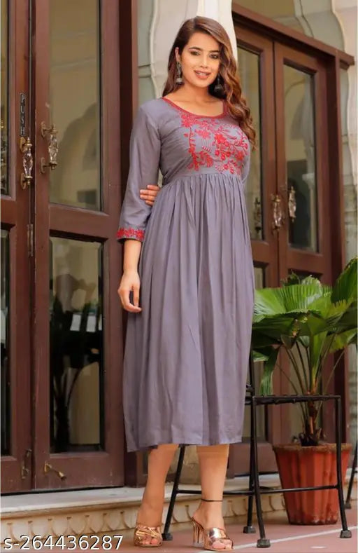 Rayon embroidered blouse by G M GRAY, three-quarter sleeves, S-5XL sizes available