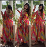 Striped Georgette party gown for women, available in sizes S-XXL, made in India