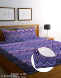 Attractive double fitted cotton bedsheet & 2 pillows (Geometric print), regular quality, elastic fit up to 8 inches, ideal for adults in summer season
