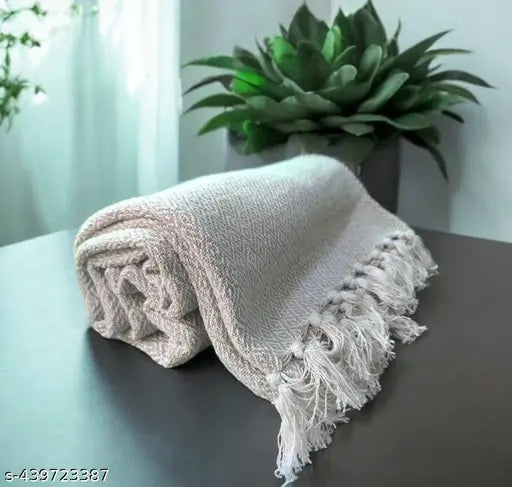 Antique Beige geometric pattern pure cotton sofa throw, adds elegance and comfort to your space, perfect for travel or as a table cover