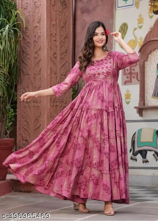 Jaipuri embroidered rayon kurti with three-quarter sleeves, butterfly embroidery, organic cotton, and zip fastening - handcrafted Indian dress for women's summer garden parties