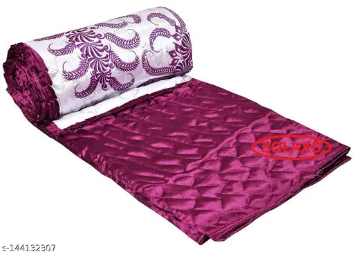 Purple polysatin net Jaipuri silk hand block printed designer Rajai comforter, warm, cosy, lightweight, and luxurious feel for modern bedrooms