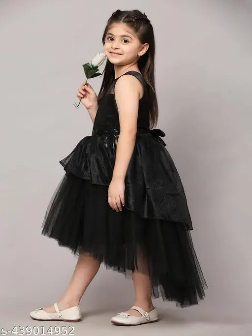 Black Hi low dress, lace sleeves, black party wear for kids