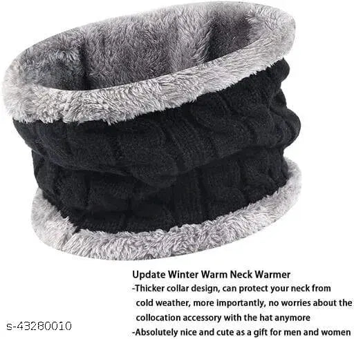 Winter warm-neck scarf with faux fur trim, thick knit material