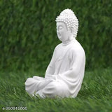 Handcrafted white polymarble meditating Buddha statue, 10"x14"x10", ornate home decor or gift