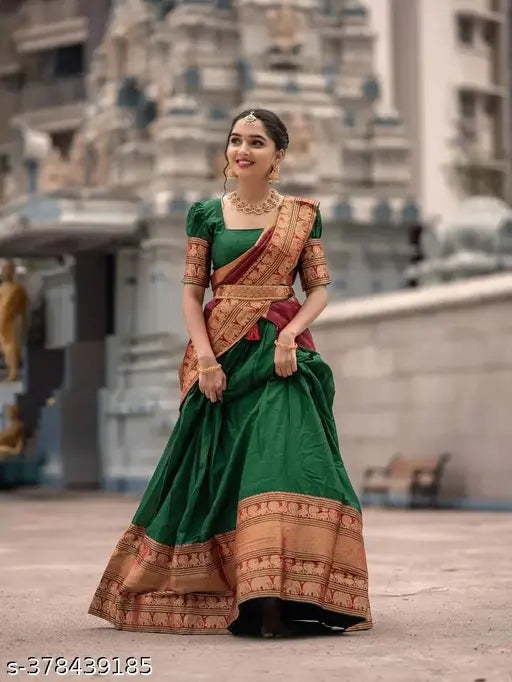 Unstitched silk blend lehenga for girls (age 10-16), solid pattern, net quantity N=1, Indian origin