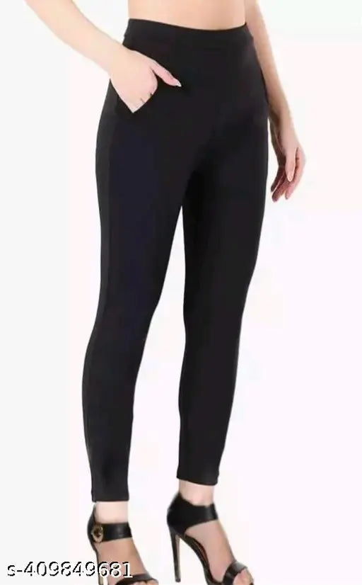 Women's cotton blend solid-colored Staylish jeggings, size S-XXL on model