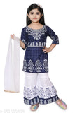 Girls' festive partywear casual rayon kurti and plazzo set, three-quarter sleeves, printed net pattern, suitable for 2-3 to 9-10 years