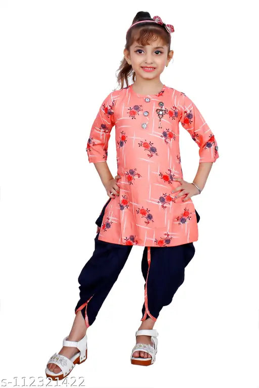 Gajri pink checked Patiala suit for girls, cotton silk Anarkali design by Hariyal Creation - size 4-5 years