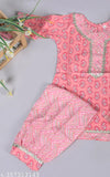 Pink pure cotton Spack Jerrow floral printed kurti pajama set with dupatta for kids girls top length 16in, bottom length 16in
