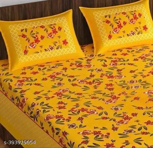 Double bed cotton sheets with 2 pillow covers, 100cm x 90cm x 0.5cm, Jaipuri cotton quality for cozy home decor