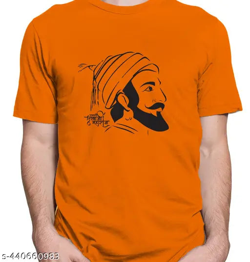 Vibrant multi-colored polyester t-shirt featuring Veer Shivaji Maharaj design, Indian hand-printed apparel